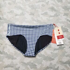 Thinx Bikini Bottom Womens XL Blue Geo Moderate Lightweight NWT‎